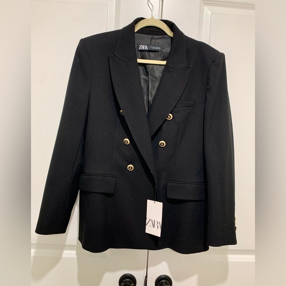 Zara Elegant Black Jacket with Gold Accents